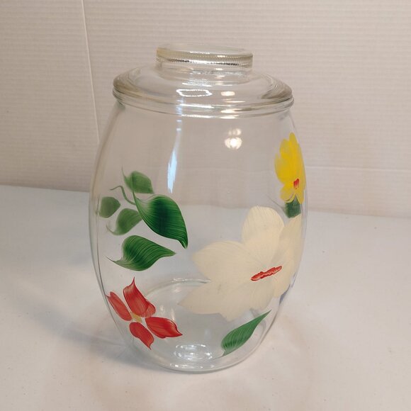 Vtg Bartlett Collins Large Cookie Jar with Painted Flowers & Lid - Picture 4 of 7